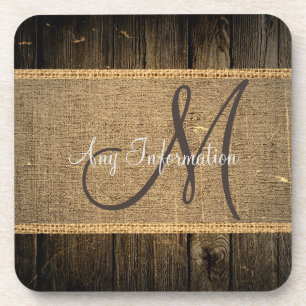 Dessous-de-verre Vintage Burlap Rustique en bois Monogramme #5