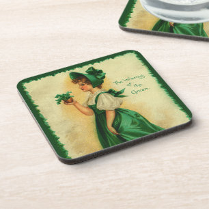 Dessous-de-verre Vintage Fête de la Saint-Patrick Jeune Femme porta