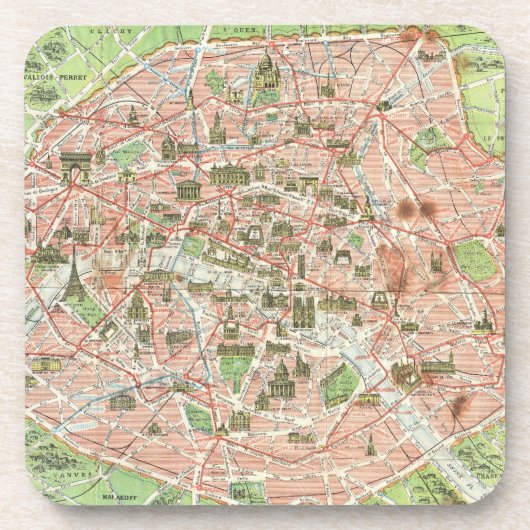 Dessous-de-verre Vintage map of Paris (Devant)
