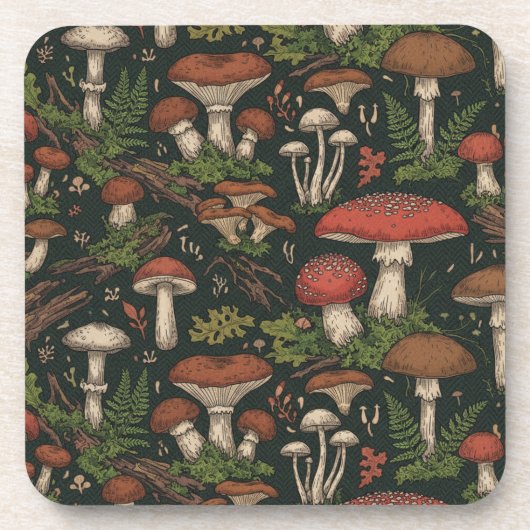 Dessous-de-verre Vintage Mushroom Forest Botanical (Devant)