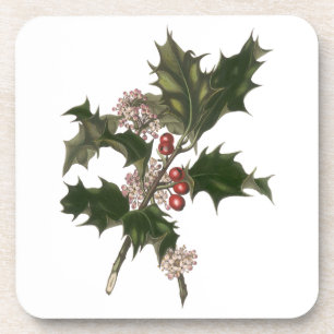 Dessous-de-verre Vintage Noël, Green Holly Plante avec baies