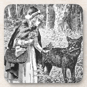 Dessous-de-verre Vintage Noir Blanc Riding Hood Wolf à Woods
