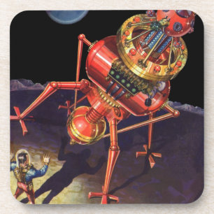 Dessous-de-verre Vintage Science Fiction Astronaut with Alien Robot