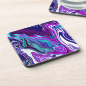 Dessous-de-verre Violet, Bleu et Turquoise Abstrait Fluid Art (Côté gauche)