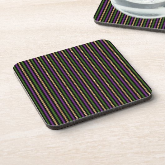 Dessous-de-verre Violet, Vert, Noir, Faux Gold Stripes Mardi Gras (Côté gauche)