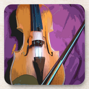 Dessous-de-verre Violon élégant sur soie violette, 6 Dessous de ver