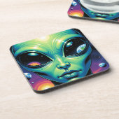 Dessous-de-verre Visage Alien avec des planètes Réflexions dans les (Côté gauche)