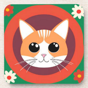 Dessous-de-verre Visage de Chat Mignon Illustration Vibrante
