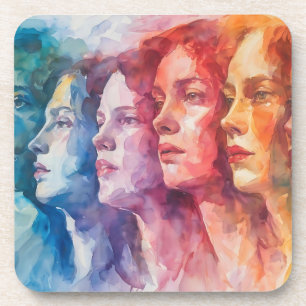 Dessous-de-verre Visages des femmes - Peinture aquarelle