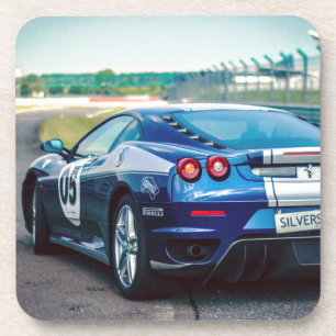 Dessous-de-verre Voiture de course bleue