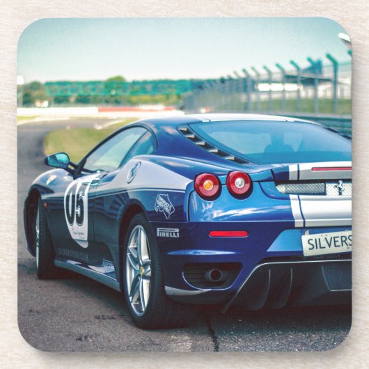 Dessous-de-verre Voiture de course bleue (Devant)