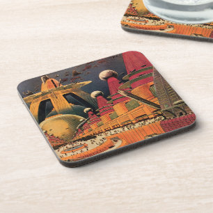 Dessous-de-verre Voiture volant vintage de science fiction futurist