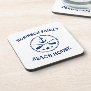 Dessous-de-verre Votre Beach House Nom de famille Ancre Oars Stars