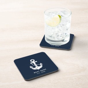 Dessous-de-verre Votre nom de bateau Ancre Bleue