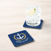 Dessous-de-verre Votre nom de bateau Ancre Gold Laurel Star Navy (Côté Droit)