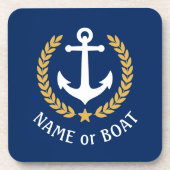 Dessous-de-verre Votre nom de bateau Ancre Gold Laurel Star Navy (Devant)