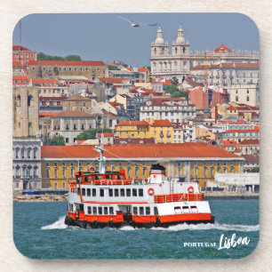 Dessous-de-verre Vue Lisbonne avec vieux ferry sur le fleuve Tage