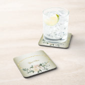 Dessous-de-verre Wedding Greenery Leaves Pink Floral Gold Geometric (Côté Droit)