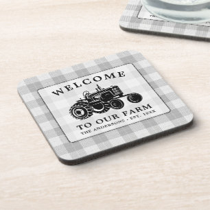Dessous-de-verre Welcome Family Nom Farm Tractor White Plaid