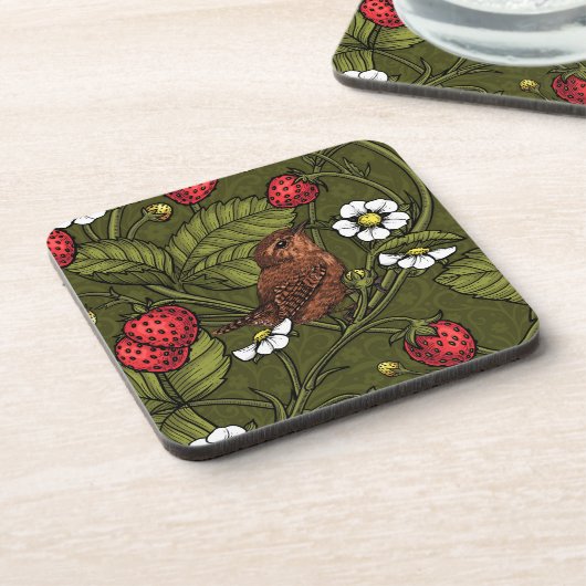 Dessous-de-verre Wens et fraises sur vert foncé (Côté gauche)