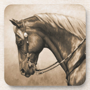 Dessous-de-verre Western Ranch Horse Vieux Photo Sepia