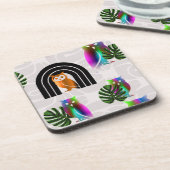 Dessous-de-verre Whimsical Boho Owl & Tropical Monstera Leaf (Côté gauche)