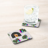 Dessous-de-verre Whimsical Boho Owl & Tropical Monstera Leaf (Côté Droit)