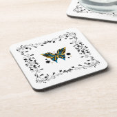 Dessous-de-verre Whimsical Fluttering – Blue Butterfly Floral Art (Côté gauche)