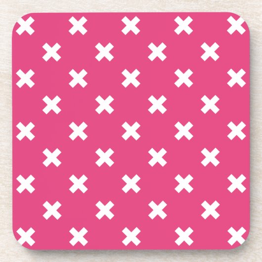 Dessous-de-verre White cross stitches on fuchsia (Devant)