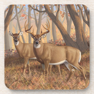 Dessous-de-verre White Deer Buck & Doe Automne Maple Woods