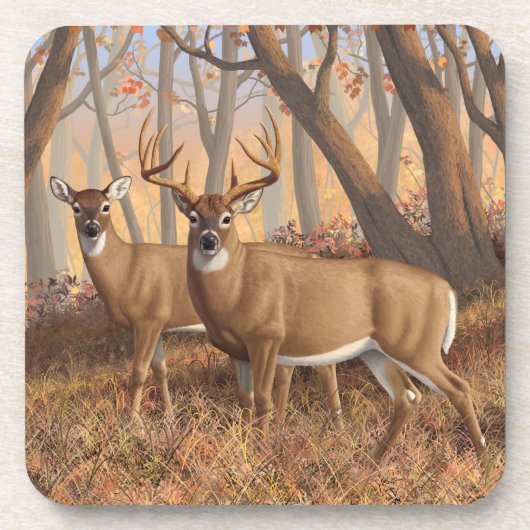 Dessous-de-verre White Deer Buck & Doe Automne Maple Woods (Devant)