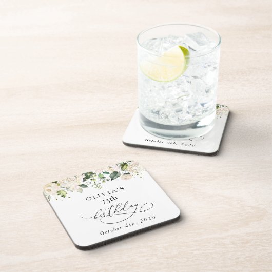 Dessous-de-verre White Flowers, Cream Flowers, Boho, Birthday (Côté Droit)