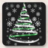 Dessous-de-verre White Snowflake Silver Green Ribbon Christmas Tree (Devant)