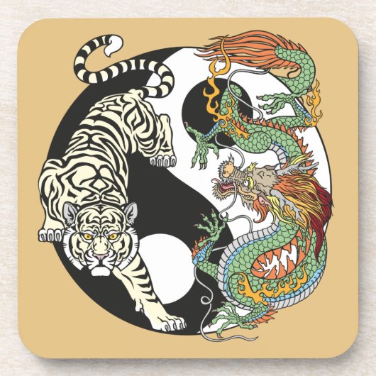 Dessous-de-verre White tiger versus green dragon in the yin yang (Devant)