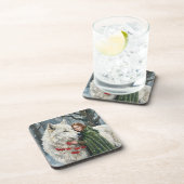 Dessous-de-verre White Wolf Redhead Druid Winter Berries Fantasy Ar (Côté Droit)