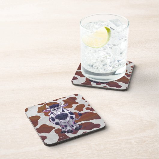 Dessous-de-verre Wild me Vache Brown et blanche Impression (Côté Droit)