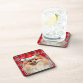 Dessous-de-verre Winter Themed Pomeranian Dog Holiday Plaid (Côté Droit)