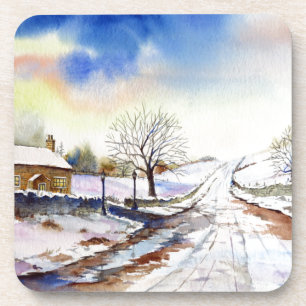 Dessous-de-verre Wintery Lane Watercolor