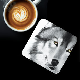 Dessous-de-verre Wolf Portrait noir blanc