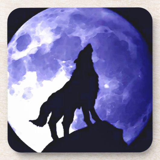 Dessous-de-verre Wolf Silhouette & Pleine lune (Devant)