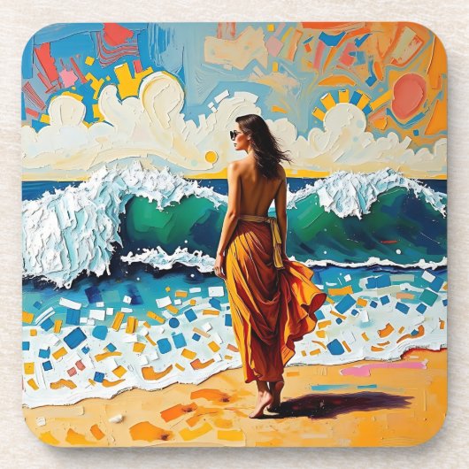 Dessous-de-verre Woman on Beach Abstract Seaside Art Personalized (Devant)