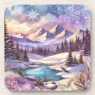 Dessous-de-verre Wonderland d'hiver Motifs de Nature Mountain Lake