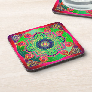 Dessous-de-verre YANTRA - grande roue - vert rose