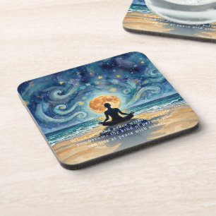 Dessous-de-verre Yoga Méditation Ciel Nocturne Étoilé Lune Plage Oc
