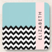 Dessous-de-verre Zigzag noir et blanc, Chevron, Bleu, Votre nom (Devant)