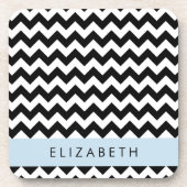 Dessous-de-verre Zigzag noir et blanc, Motif Chevron, Votre nom (Devant)