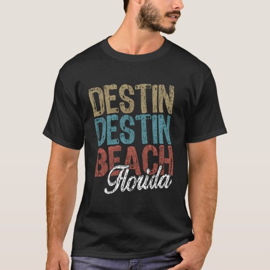 DESTIN BEACH Florida HIBISCUS & SCRIPT Three Tone  T-shirt (Voorkant)