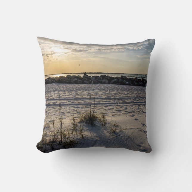 Destin Beach Florida Jetty Sunset Coussin (Recto)