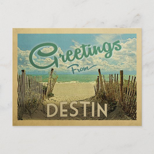 Destin Beach Vintage Travel Briefkaart (Voorkant)