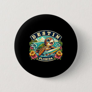 Destin Florida Schattige Zeeschildpad Surft  Ronde Button 5,7 Cm